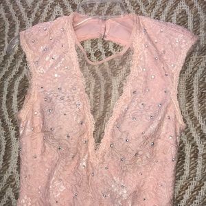 Rosey pink beaded, lace formal/ prom dress!